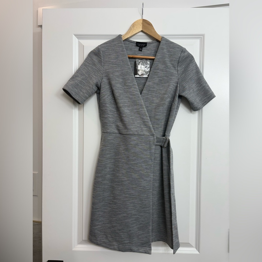 Topshop Asymmetrical Wrap Gray Dress. NWT